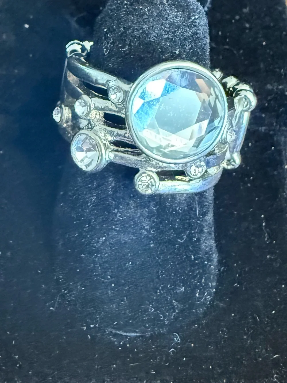 paparazzi Silver-Tone Ring with Light Blue Crystal Center